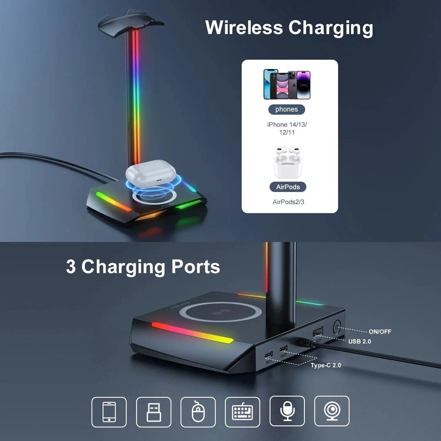 The Command Center V2 - Pro RGB Stand with Wireless Charging